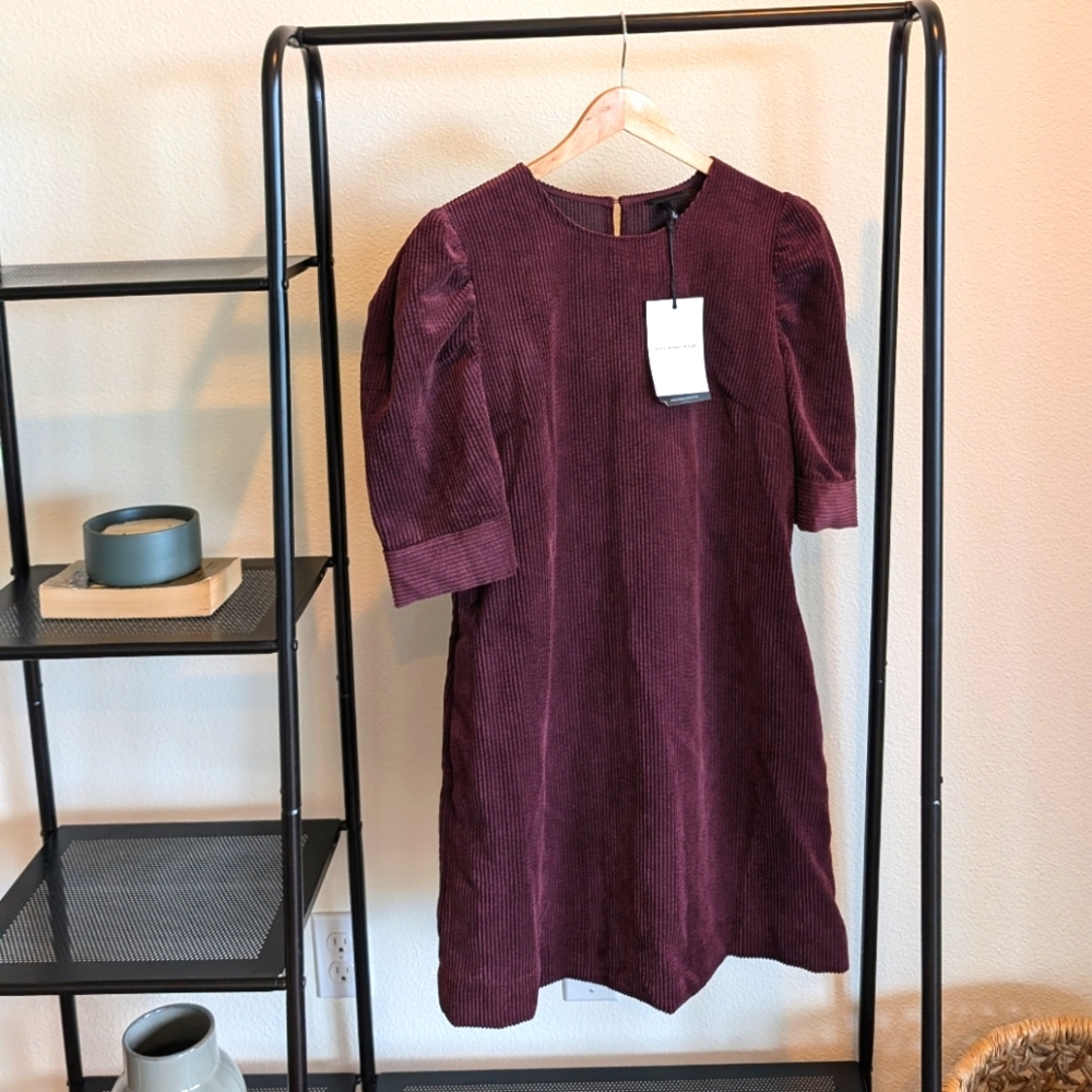 Who What Wear Burgundy Cord Puff Sleeve Mini Dress